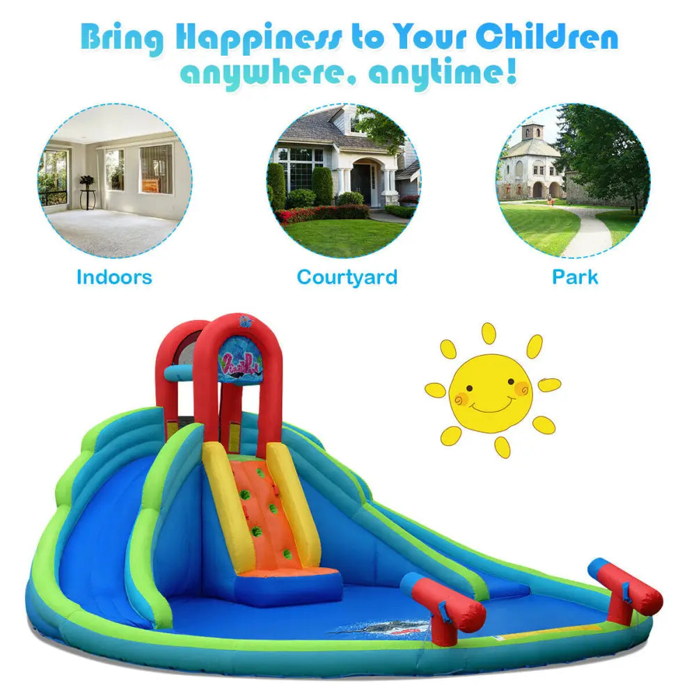 Inflatable Water Slide Bounce House with Mighty Splash Pool - Blue - Inflatable Water Slides