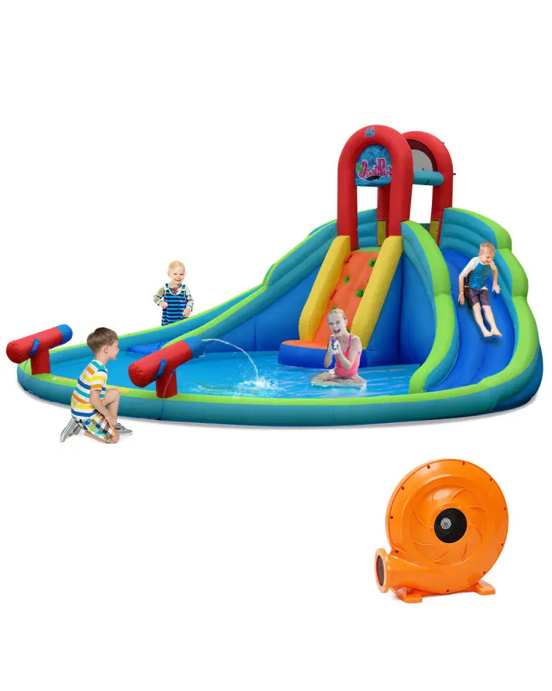 Inflatable Water Slide Bounce House with Mighty Splash Pool - Blue - Inflatable Water Slides