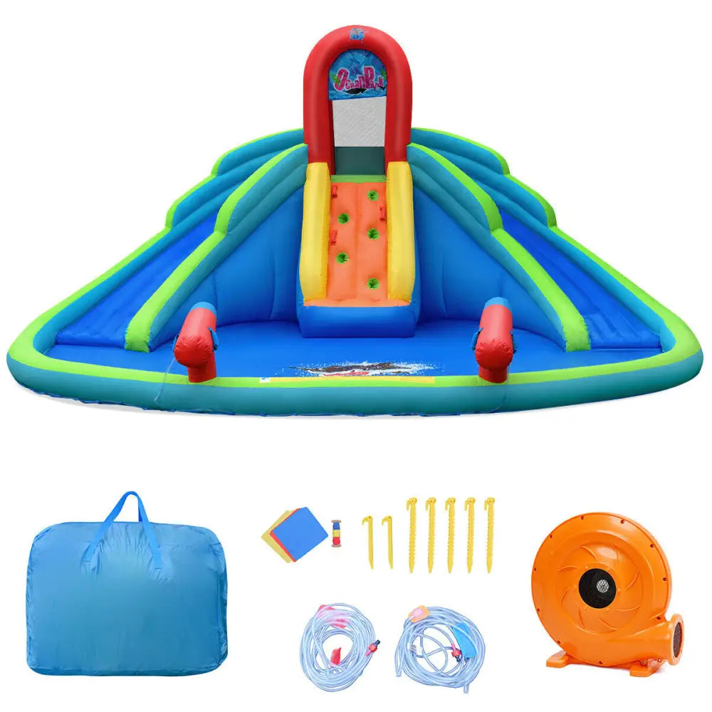 Inflatable Water Slide Bounce House with Mighty Splash Pool - Blue - Inflatable Water Slides