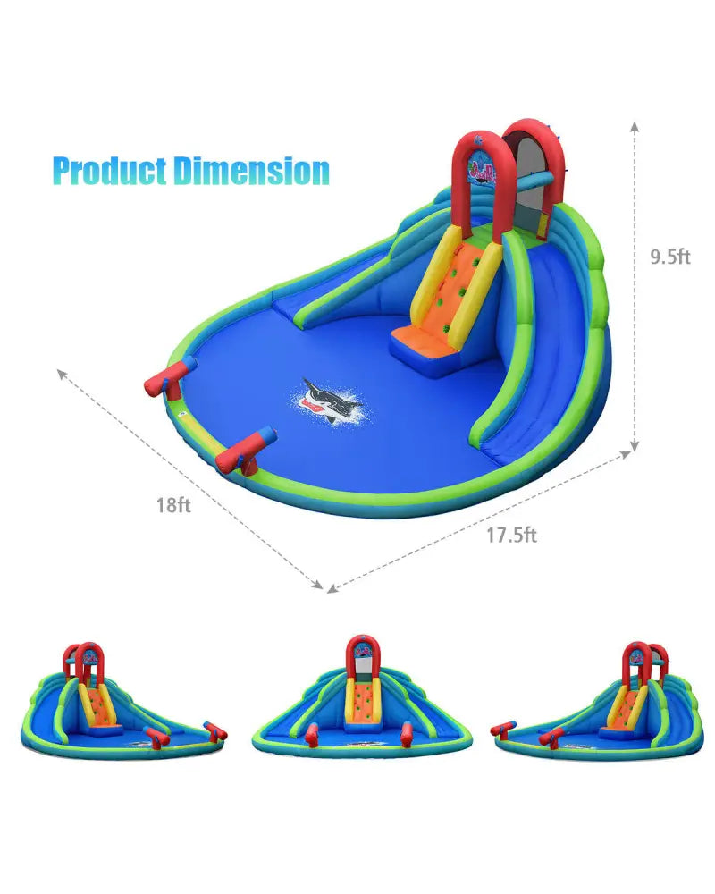 Inflatable Water Slide Bounce House with Mighty Splash Pool - Blue - Inflatable Water Slides
