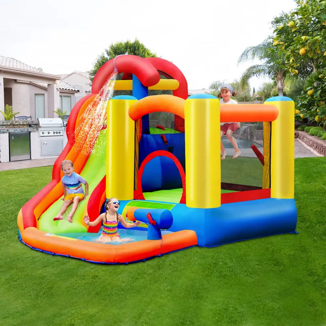 Inflatable Water Slide Bounce House with Pool and Cannon Without Blower - Inflatable Water Slides