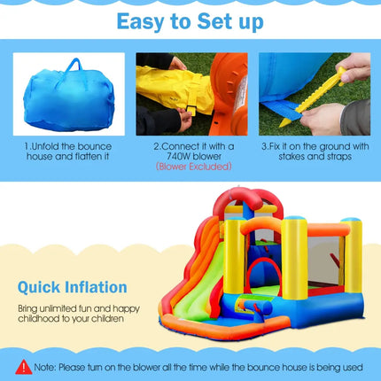 Inflatable Water Slide Bounce House with Pool and Cannon Without Blower - Inflatable Water Slides