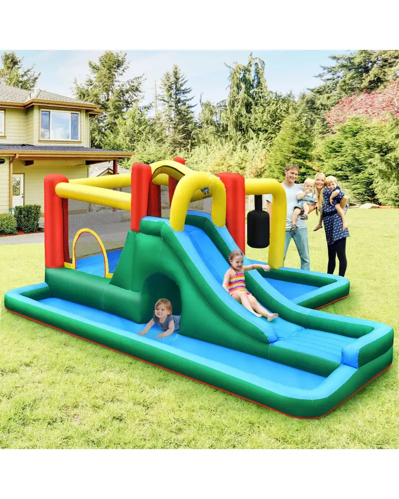Inflatable Water Slide Climbing Bounce House with Tunnel and 735W Blower - Inflatable Water Slides