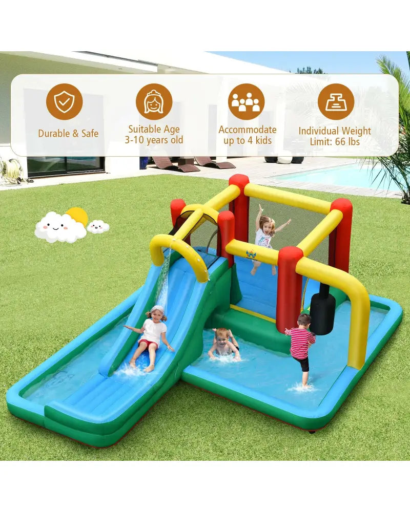 Inflatable Water Slide Climbing Bounce House with Tunnel and 735W Blower - Inflatable Water Slides