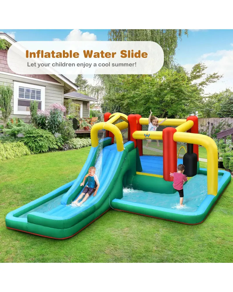 Inflatable Water Slide Climbing Bounce House with Tunnel and 735W Blower - Inflatable Water Slides
