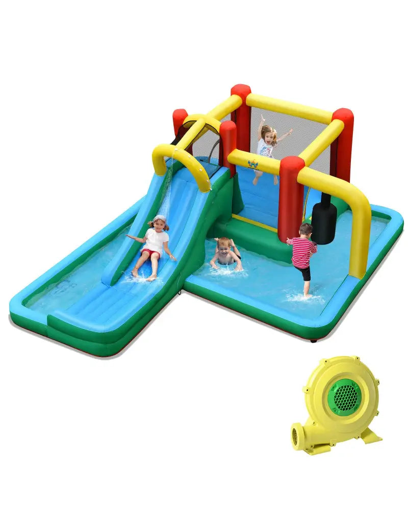 Inflatable Water Slide Climbing Bounce House with Tunnel and 735W Blower - Inflatable Water Slides