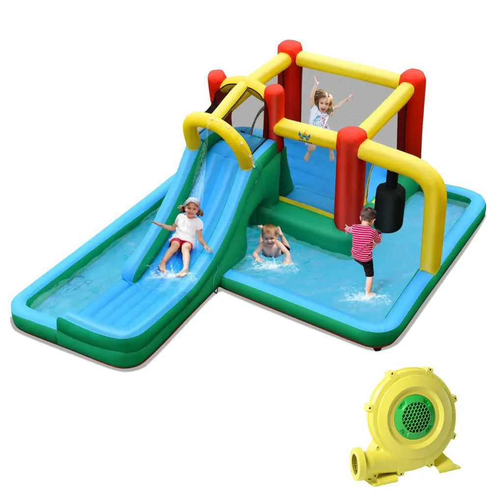 Inflatable Water Slide Climbing Bounce House with Tunnel and 735W Blower - Inflatable Water Slides