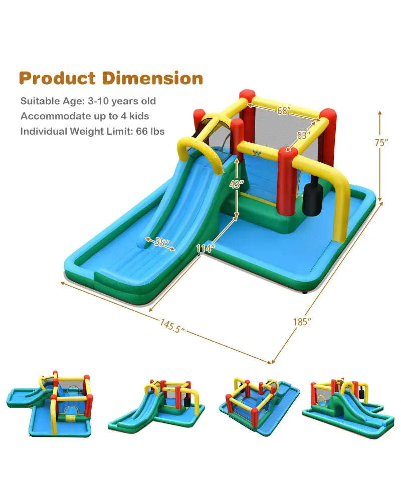 Inflatable Water Slide Climbing Bounce House with Tunnel and 735W Blower - Inflatable Water Slides