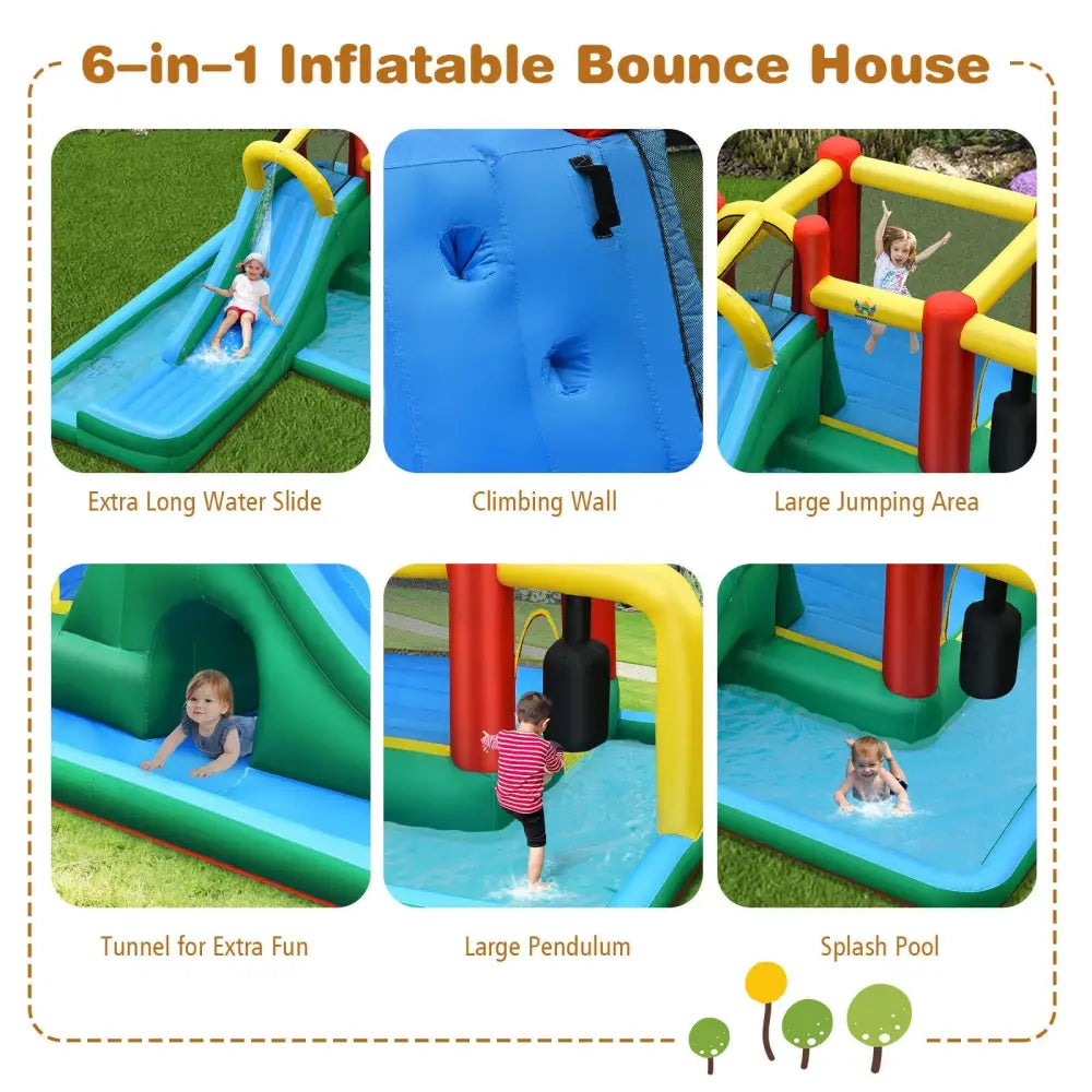 Inflatable Water Slide Climbing Bounce House with Tunnel and 735W Blower - Inflatable Water Slides