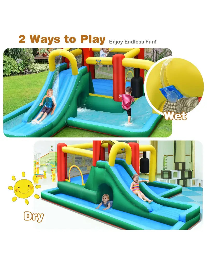 Inflatable Water Slide Climbing Bounce House with Tunnel and 735W Blower - Inflatable Water Slides