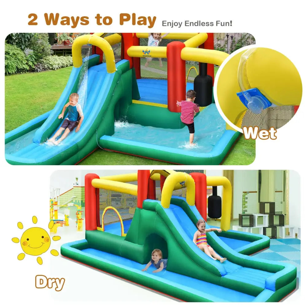 Inflatable Water Slide Climbing Bounce House with Tunnel and 735W Blower - Inflatable Water Slides
