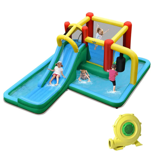 Inflatable Water Slide Climbing Bounce House with Tunnel and 735W Blower - Inflatable Water Slides