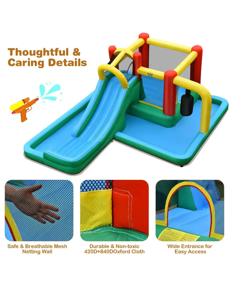 Inflatable Water Slide Climbing Bounce House with Tunnel and 735W Blower - Inflatable Water Slides