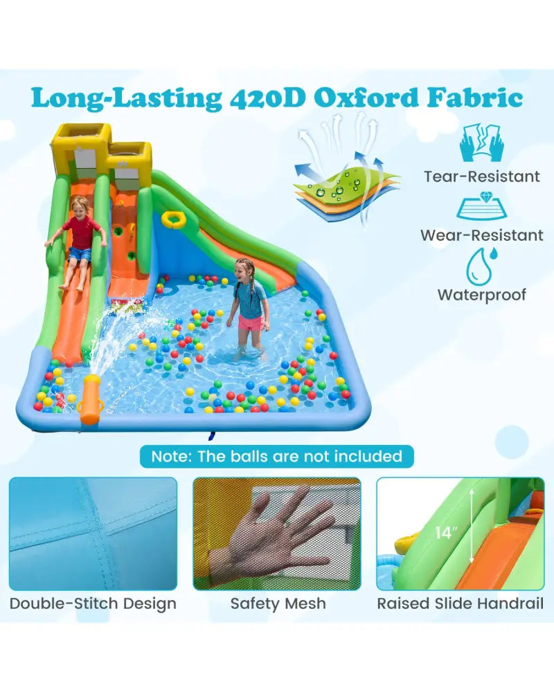 Inflatable Water Slide for Kids with Double Slides with Splash Pool Water Cannon and Basketball Hoop for Backyard Fun