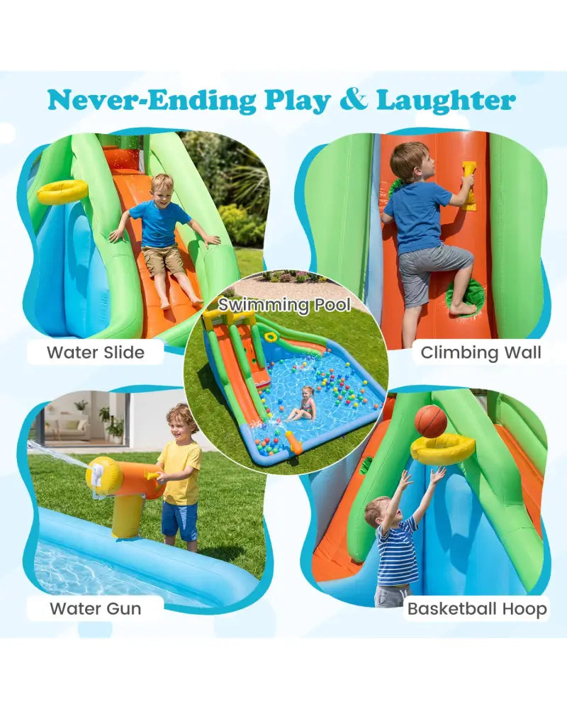 Inflatable Water Slide for Kids with Double Slides with Splash Pool Water Cannon and Basketball Hoop for Backyard Fun
