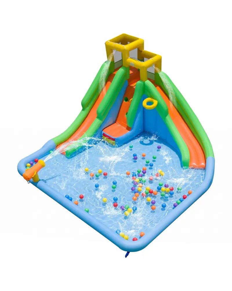 Inflatable Water Slide for Kids with Double Slides with Splash Pool Water Cannon and Basketball Hoop for Backyard Fun