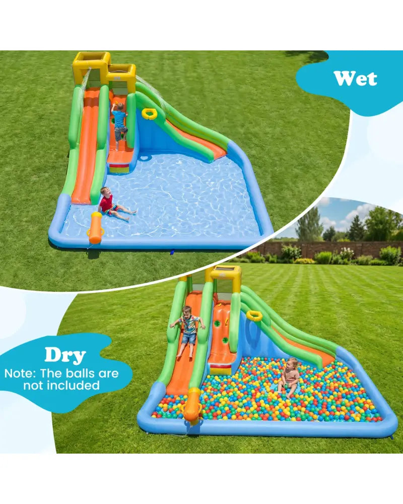 Inflatable Water Slide for Kids with Double Slides with Splash Pool Water Cannon and Basketball Hoop for Backyard Fun