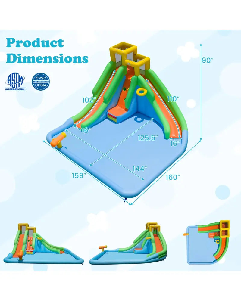 Inflatable Water Slide for Kids with Double Slides with Splash Pool Water Cannon and Basketball Hoop for Backyard Fun