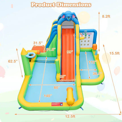 Inflatable Water Slide Giant Water Park 9-In-1 for Kids Backyard Fun with 735W Blower - Multicolor - Inflatable Water