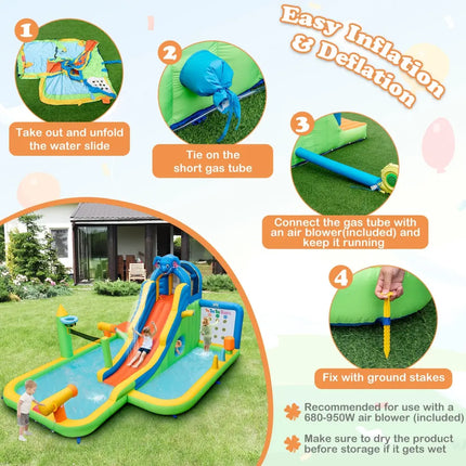 Inflatable Water Slide Giant Water Park 9-In-1 for Kids Backyard Fun with 735W Blower - Multicolor - Inflatable Water