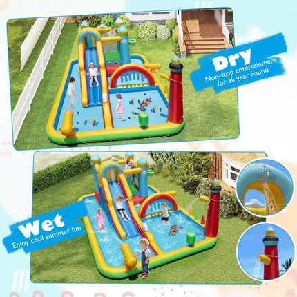 Inflatable Water Slide Giant Water Park with Long Slide 750W Blower - Inflatable Water Slides
