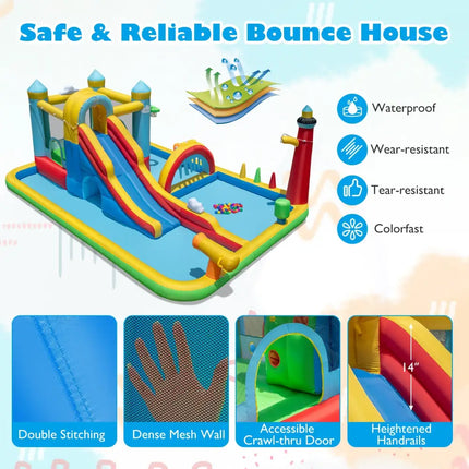 Inflatable Water Slide Giant Water Park with Long Slide 750W Blower - Inflatable Water Slides