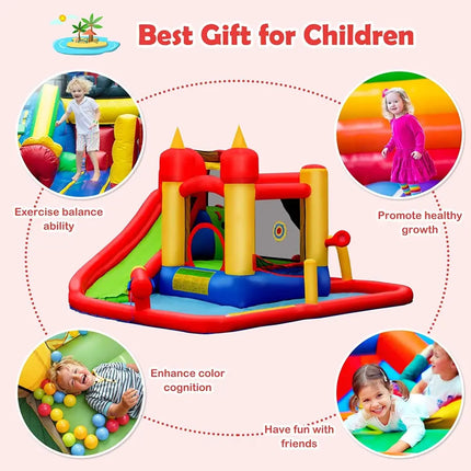 Inflatable Water Slide Jumper Bounce House with Ocean Ball without Blower - Black - Inflatable Water Slides