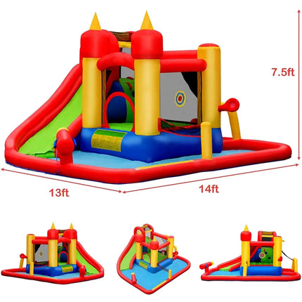 Inflatable Water Slide Jumper Bounce House with Ocean Ball without Blower - Black - Inflatable Water Slides