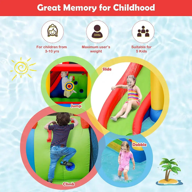Inflatable Water Slide Jumper Bounce House with Ocean Ball without Blower - Black - Inflatable Water Slides