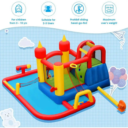 Inflatable Water Slide Jumper Bounce House with Ocean Ball without Blower - Black - Inflatable Water Slides