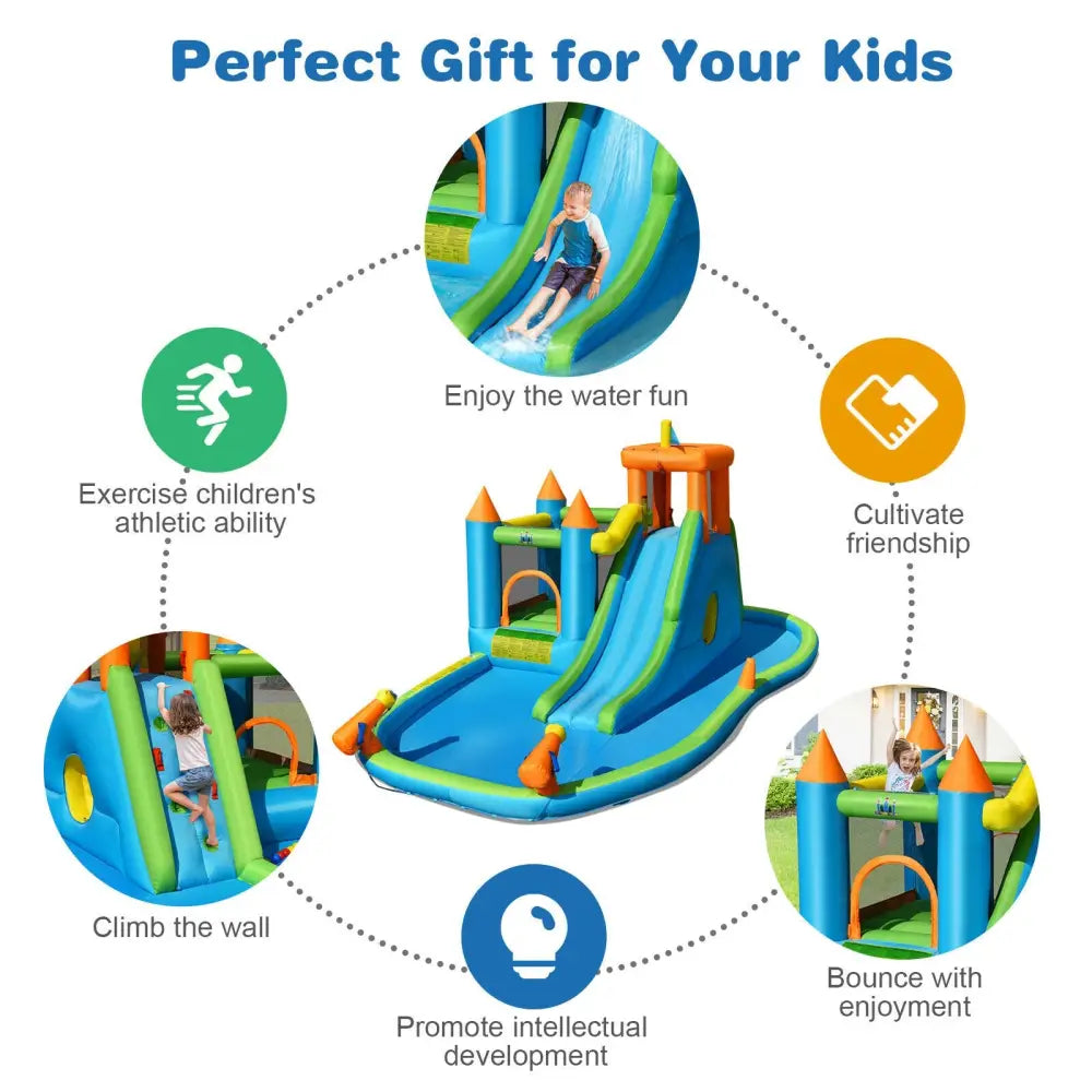 Inflatable Water Slide Kids Bounce House Splash Water Pool with Blower - Inflatable Water Slides