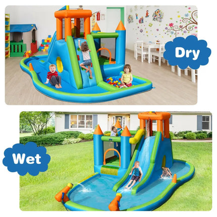 Inflatable Water Slide Kids Bounce House Splash Water Pool with Blower - Inflatable Water Slides