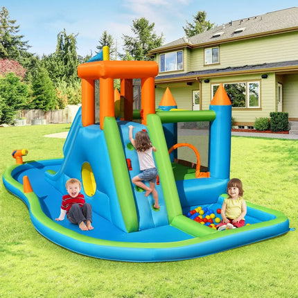 Inflatable Water Slide Kids Bounce House Splash Water Pool with Blower - Inflatable Water Slides