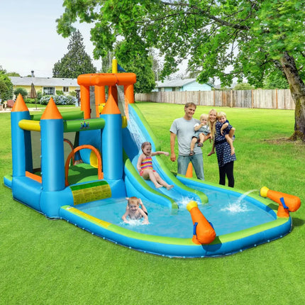 Inflatable Water Slide Kids Bounce House Splash Water Pool with Blower - Inflatable Water Slides