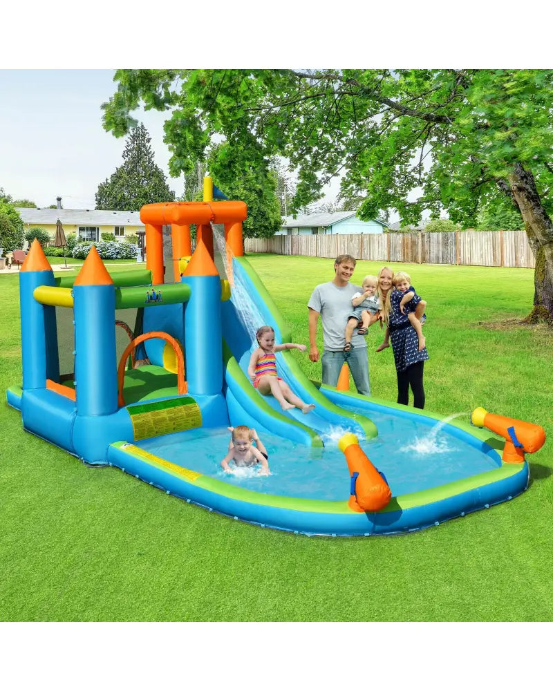 Inflatable Water Slide Kids Bounce House Splash Water Pool with Blower - Inflatable Water Slides