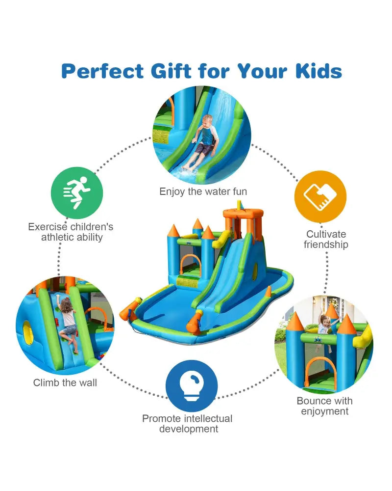 Inflatable Water Slide Kids Bounce House Splash Water Pool with Blower - Inflatable Water Slides