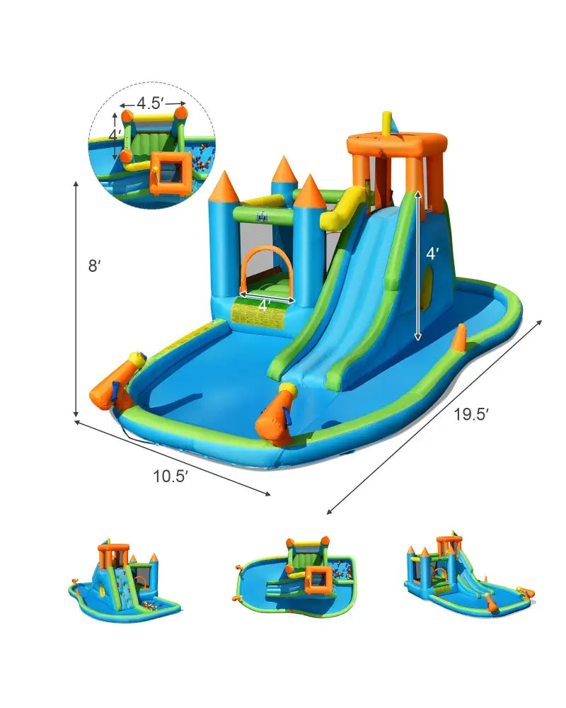 Inflatable Water Slide Kids Bounce House Splash Water Pool with Blower - Inflatable Water Slides
