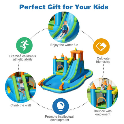 Inflatable Water Slide Kids Bounce House Splash Water Pool with Blower - Inflatable Water Slides