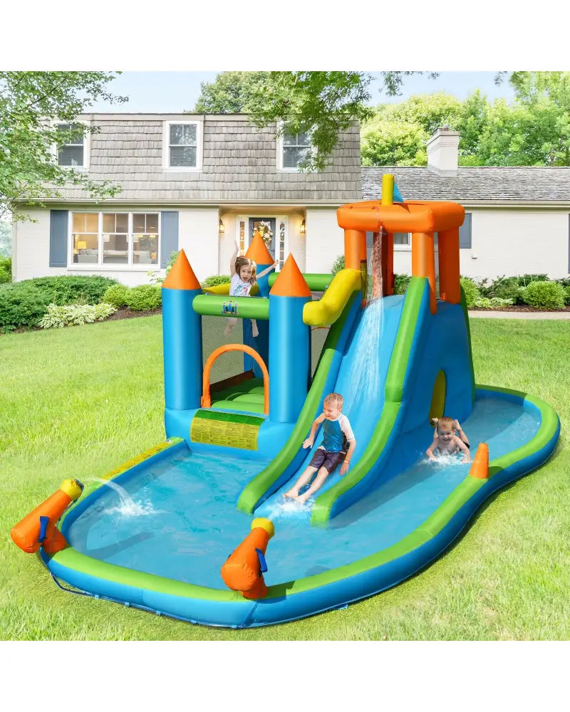 Inflatable Water Slide Kids Bounce House Splash Water Pool with Blower - Inflatable Water Slides