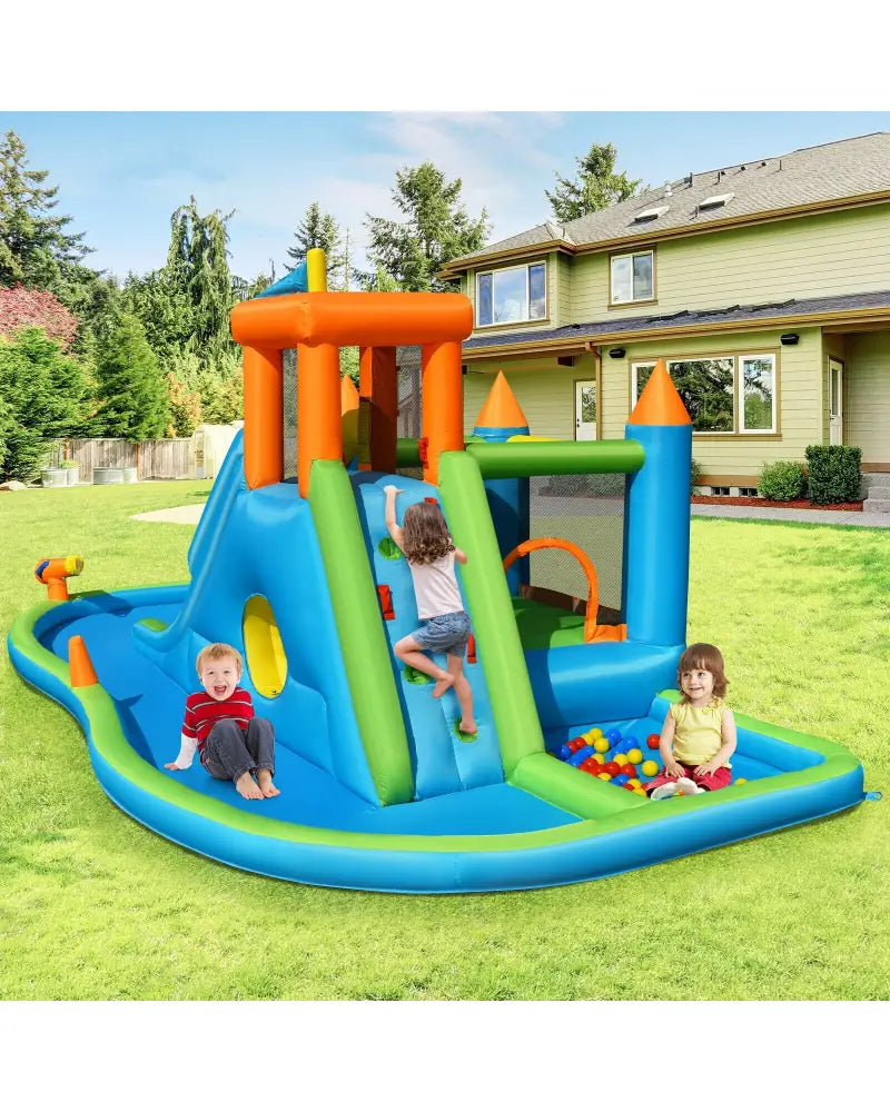 Inflatable Water Slide Kids Bounce House Splash Water Pool with Blower - Inflatable Water Slides