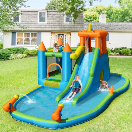 Inflatable Water Slide Kids Bounce House Splash Water Pool with Blower - Inflatable Water Slides
