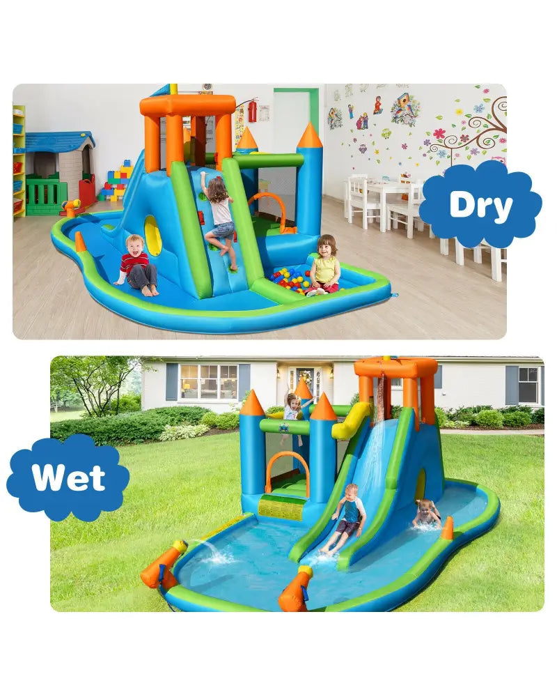 Inflatable Water Slide Kids Bounce House Splash Water Pool with Blower - Inflatable Water Slides