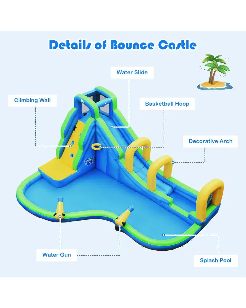 Inflatable Water Slide Kids Bounce House with Water Cannons and Hose Without Blower - Inflatable Water Slides