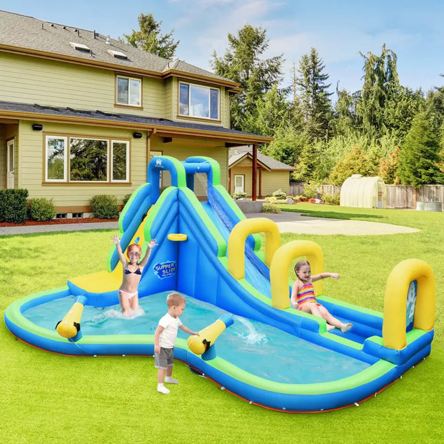 Inflatable Water Slide Kids Bounce House with Water Cannons and Hose Without Blower - Inflatable Water Slides