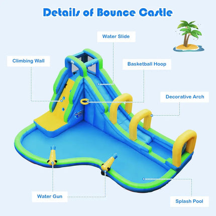 Inflatable Water Slide Kids Bounce House with Water Cannons and Hose Without Blower - Inflatable Water Slides