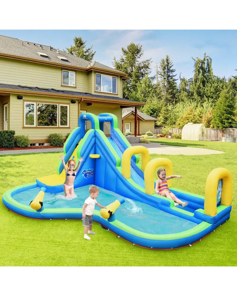 Inflatable Water Slide Kids Bounce House with Water Cannons and Hose Without Blower - Inflatable Water Slides
