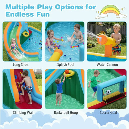 Inflatable Water Slide Park 6-in-1 Giant Bounce House with Long Slide Splash Pool Climbing Wall - Inflatable Water