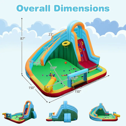 Inflatable Water Slide Park 6-in-1 Giant Bounce House with Long Slide Splash Pool Climbing Wall - Inflatable Water
