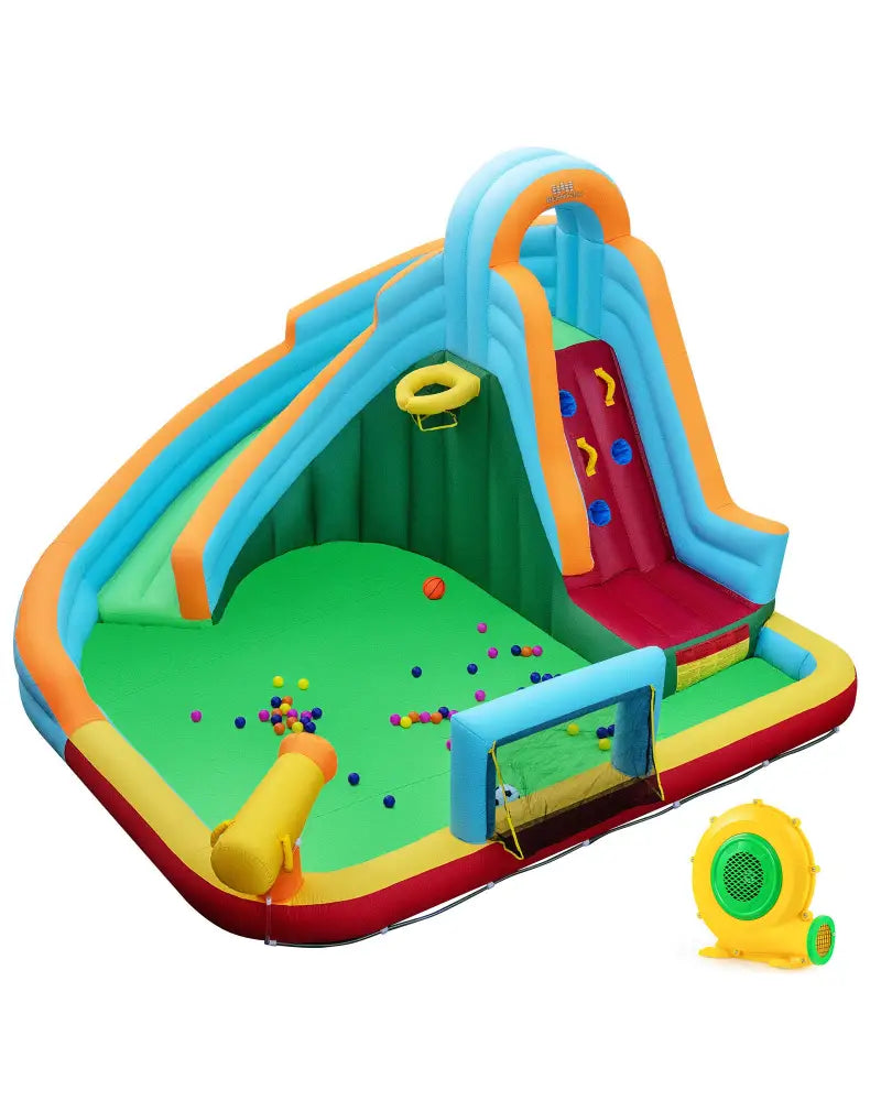 Inflatable Water Slide Park 6-in-1 Giant Bounce House with Long Slide Splash Pool Climbing Wall - Inflatable Water