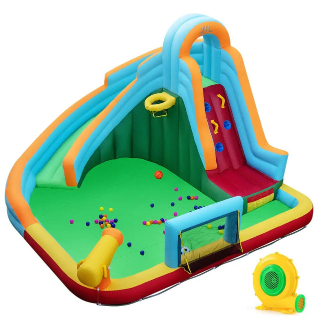 Inflatable Water Slide Park 6-in-1 Giant Bounce House with Long Slide Splash Pool Climbing Wall - Inflatable Water